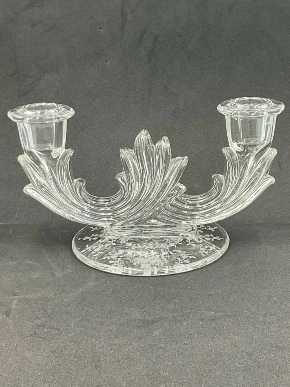 Vintage Fostoria Baroque Clear Etched Double Candle Holder